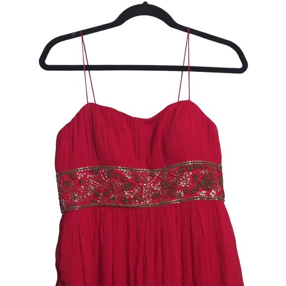Aidan Mattox Womens Swing Dress Red Lined Maxi Off Shoulder Sleeveless Beads 6 - Picture 2 of 16